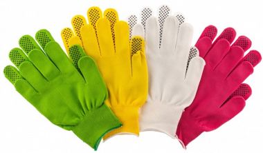 Перчатки в наборе, цвета: белые, розовая фуксия, желтые, зеленые, ПВХ точка, L, Россия PALISAD 67852 ― PALISAD